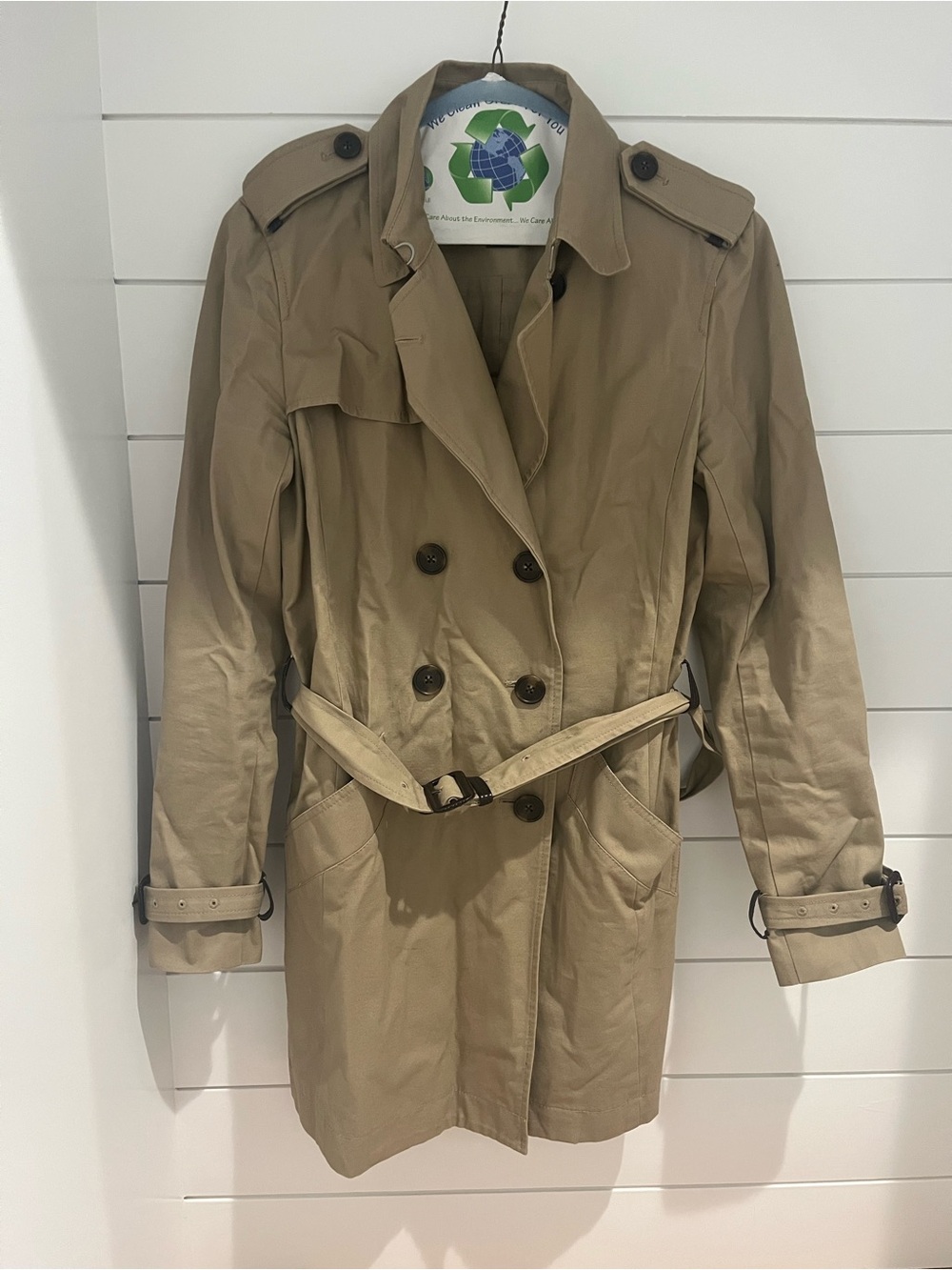 Armani Exchange Khaki Beige Double-Breasted Trench Coat